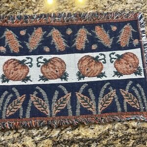 Vintage Harvest Woven Tapestry Table Runner Pumpkin Corn Fall Thanksgiving 62x11